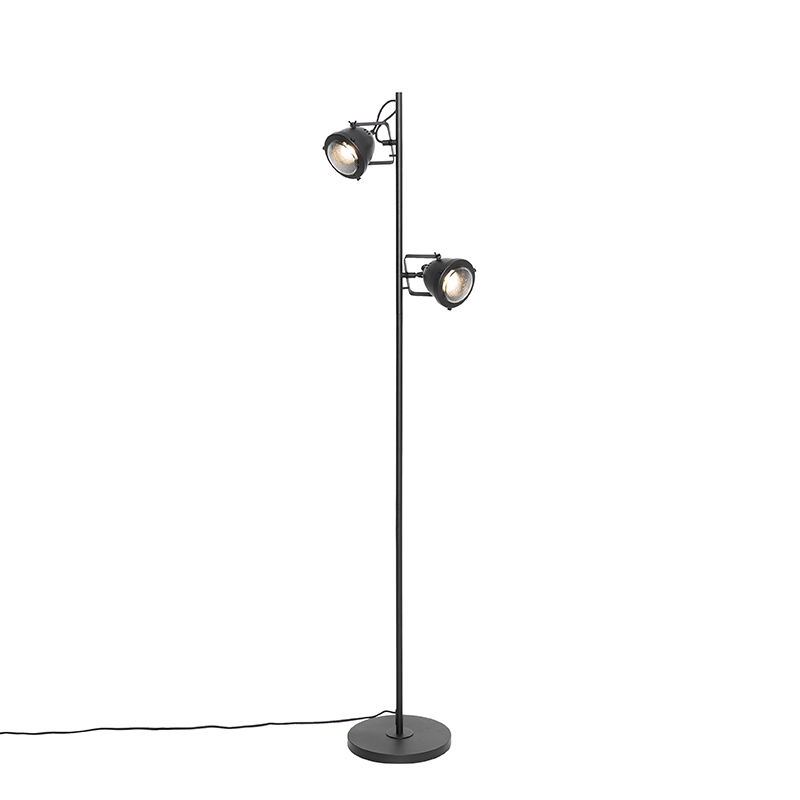 QAZQA Industriële vloerlamp 2-lichts - Emado - Zwart