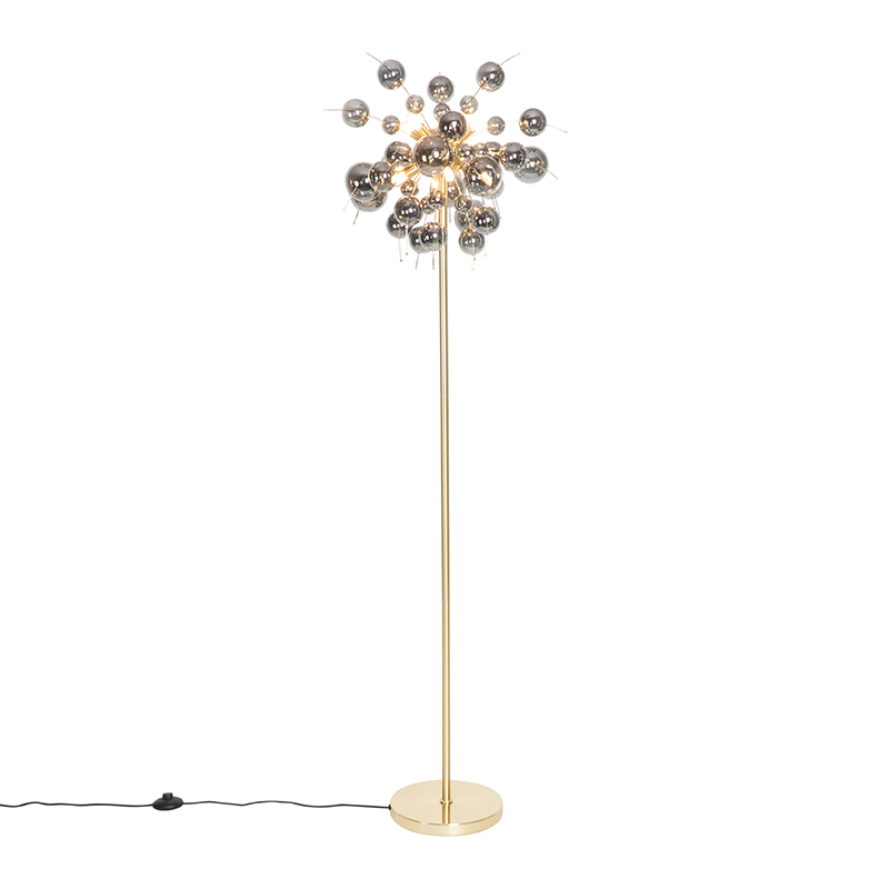 QAZQA Design vloerlamp messing met smoke glas 8-lichts - Explode