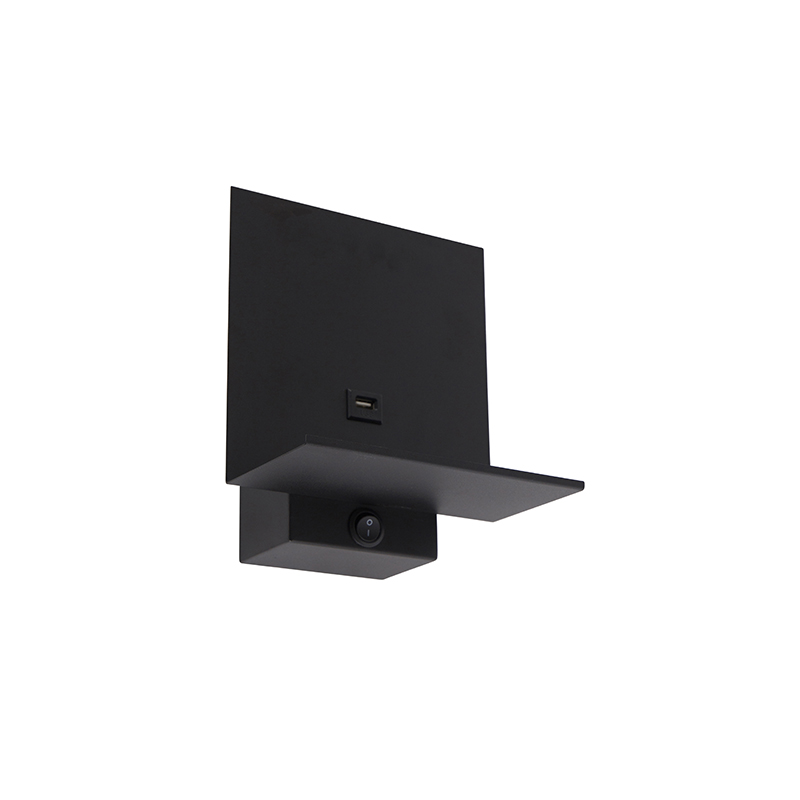 QAZQA Moderne wandlamp incl. USB-aansluiting - Flero - Zwart