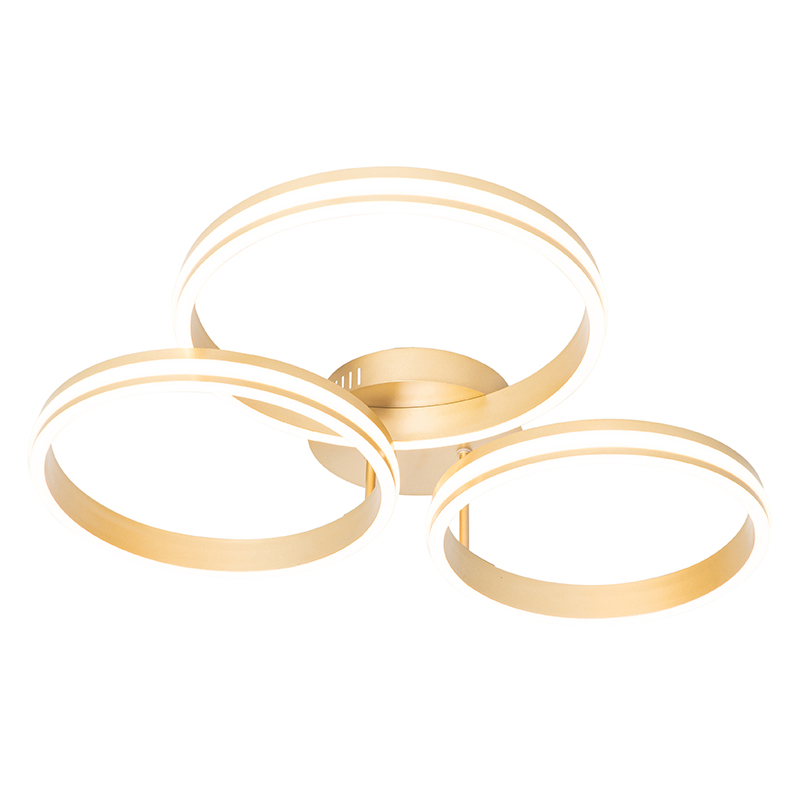 QAZQA Plafondlamp messing incl. LED 3-staps dimbaar 3-lichts - Navara