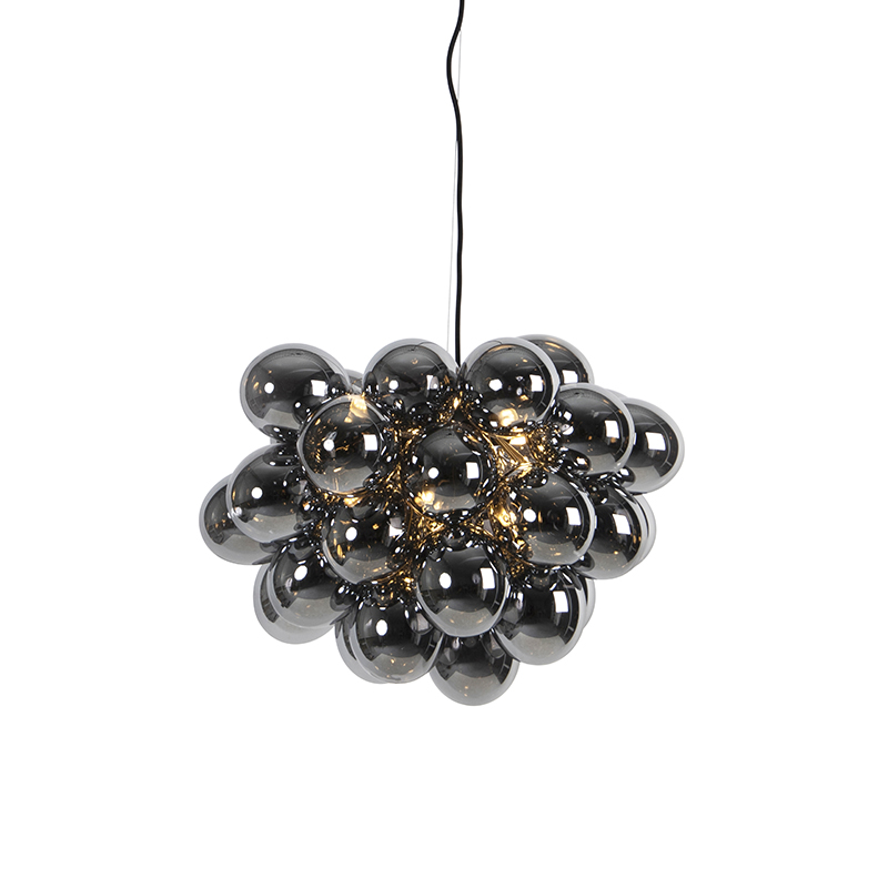 QAZQA Design hanglamp met smoke glas 8-lichts rond - Uvas - Zwart