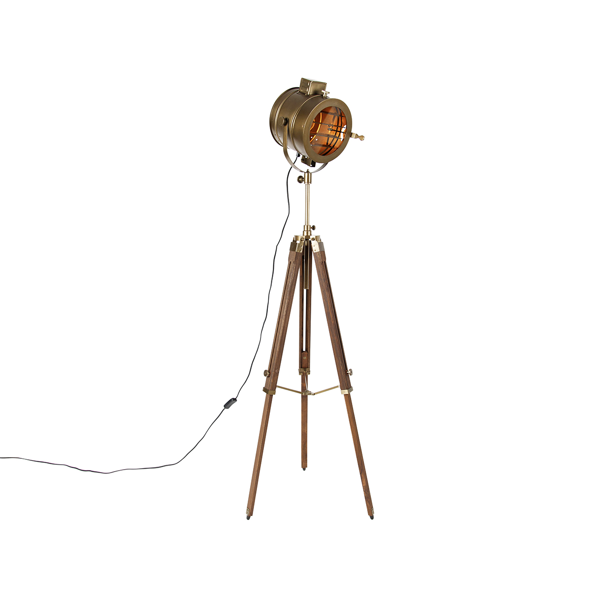 QAZQA Tripod vloerlamp brons met hout studiospot - Radient