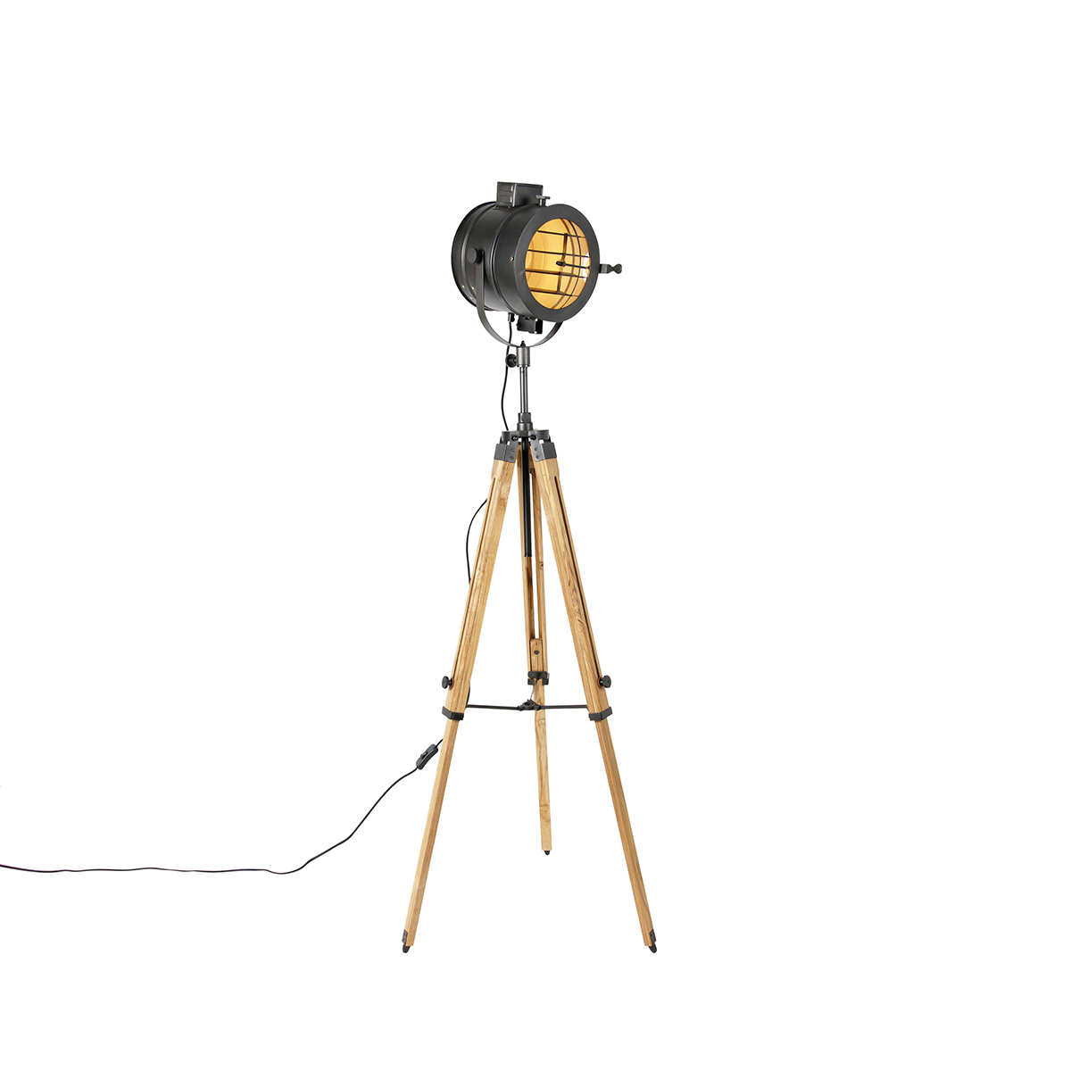 QAZQA Tripod vloerlamp met hout studiospot - Radient - Zwart