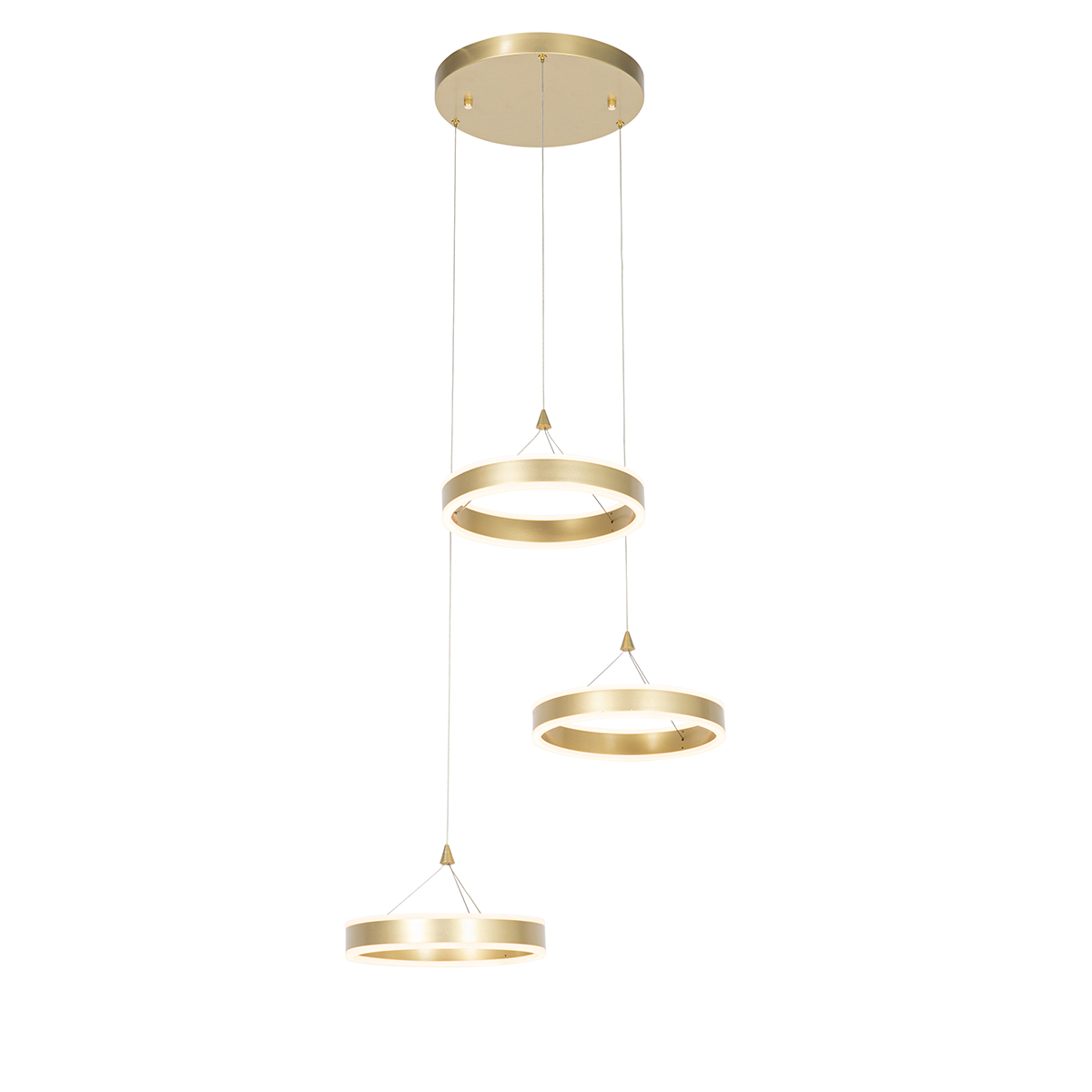 QAZQA Hanglamp messing rond incl. LED 3-staps dimbaar 3-lichts - Lyani
