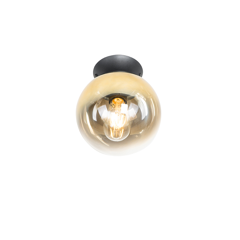 QAZQA Art deco plafondlamp zwart met glas - pallon - Goud