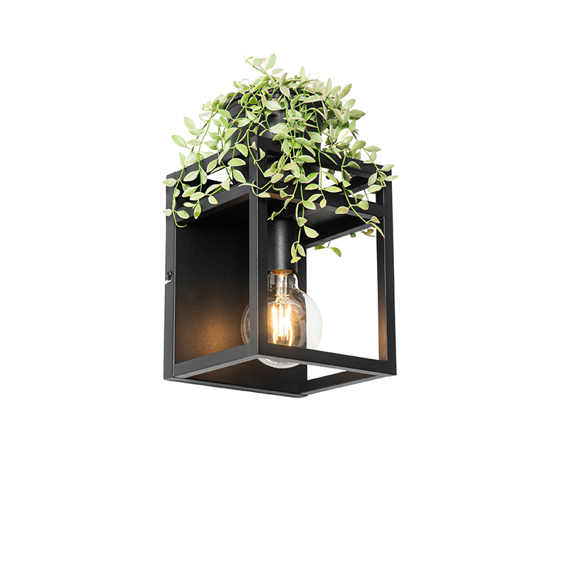 QAZQA Industriële wandlamp met rek - Cage Rack - Zwart