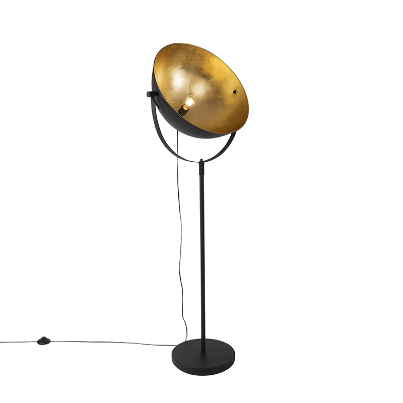 QAZQA Industriële vloerlamp 50 cm met goud verstelbaar - Magnax - Zwart