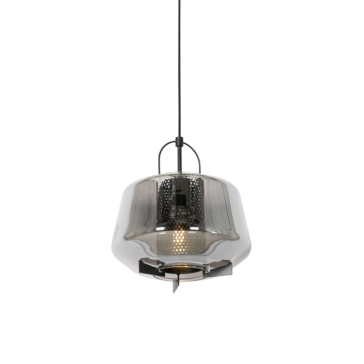QAZQA Art deco hanglamp zwart met smoke glas 30 cm - Kevin - Grijs
