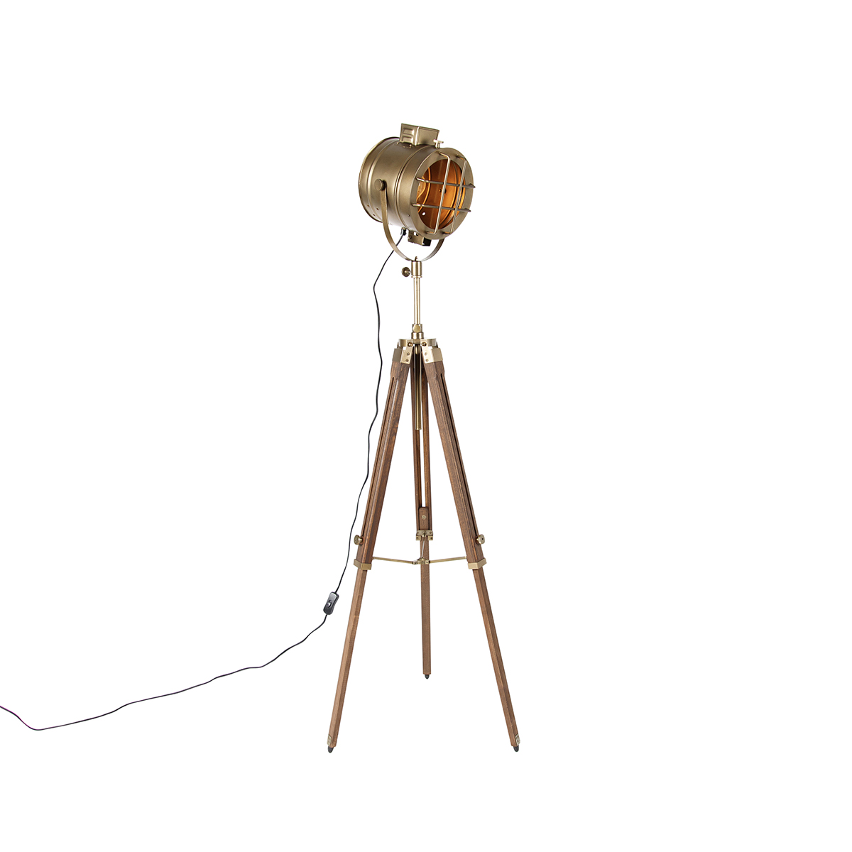 QAZQA Tripod studiospot vloerlamp brons met hout - Shiny