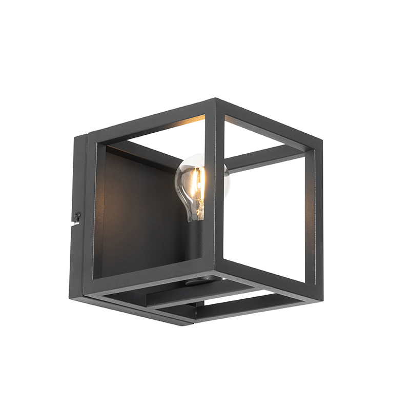 QAZQA Industriële wandlamp - Cage - Zwart