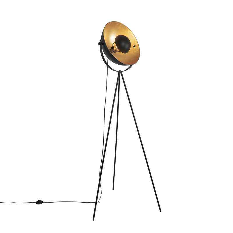 QAZQA Vloerlamp met goud 42 cm verstelbaar tripod - Magnax - Zwart