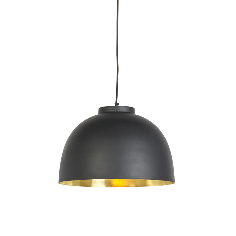 QAZQA Hanglamp met messing binnenkant 40 cm - Hoodi - Zwart