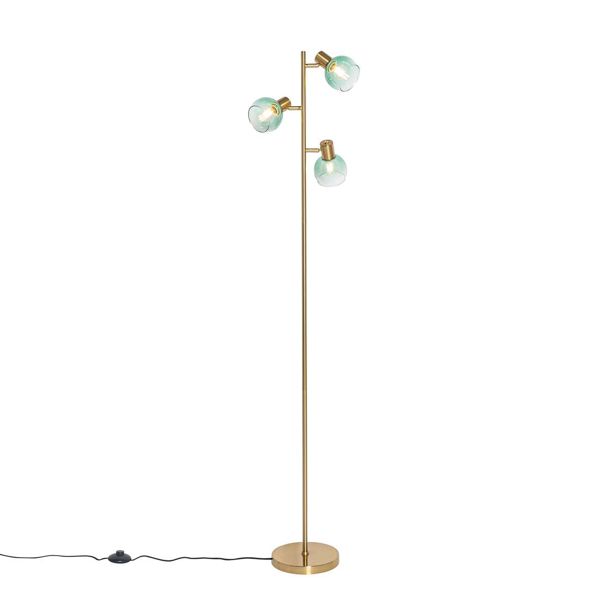 QAZQA Art Deco vloerlamp goud met glas 3-lichts - Vidro - Groen