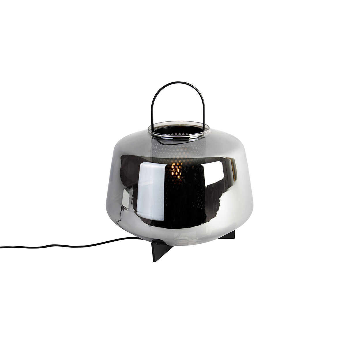 QAZQA Art deco tafellamp zwart met smoke glas 30 cm - Kevin - Grijs