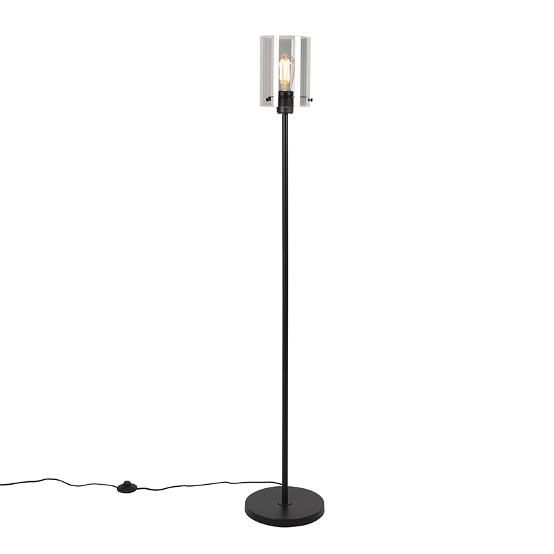 QAZQA Design vloerlamp met smoke glas - Dome - Zwart