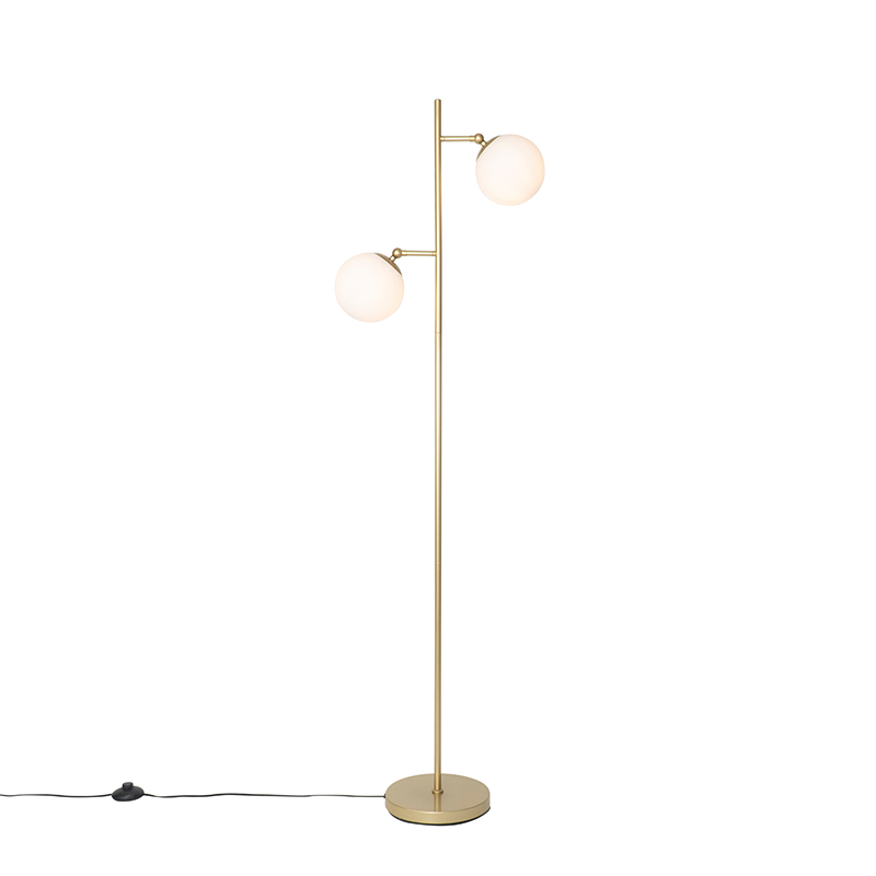 QAZQA Art Deco vloerlamp goud met mat glas 2-lichts - Pallon