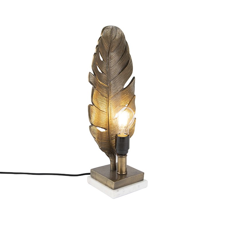 QAZQA Art Deco tafellamp brons met marmeren voet - Leaf