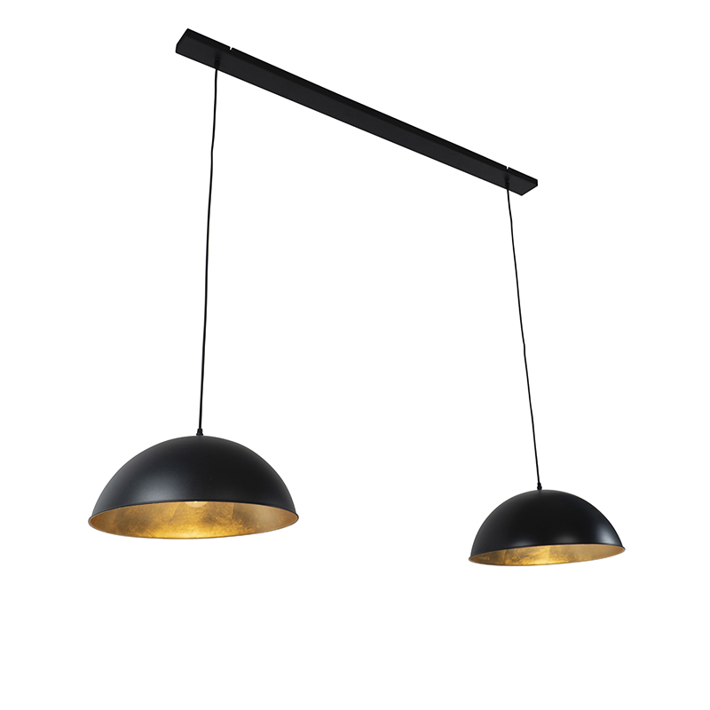 QAZQA Industriële hanglamp met goud 2-lichts - Magnax - Zwart