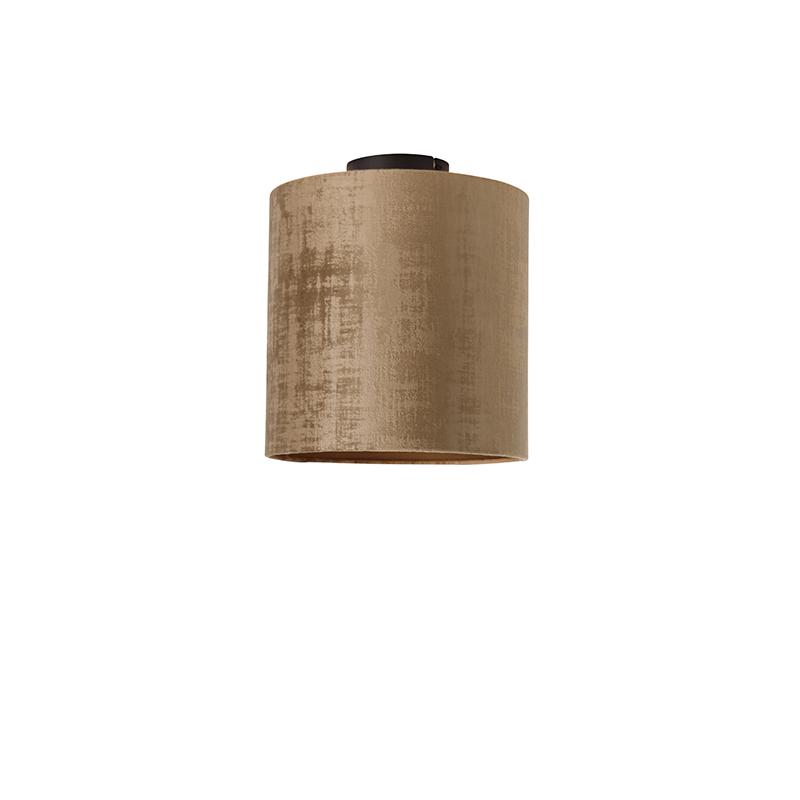 QAZQA Plafondlamp mat zwart velours kap 25 cm - Combi - Bruin