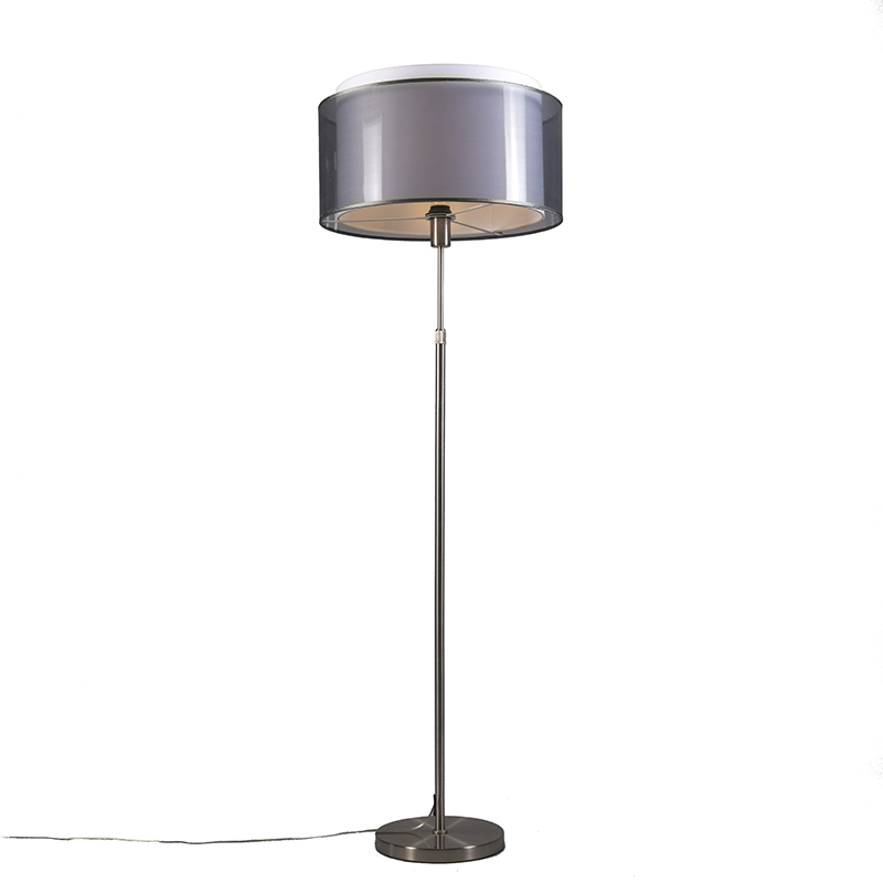 QAZQA Vloerlamp staal met zwart/witte kap 47 cm verstelbaar - Parte