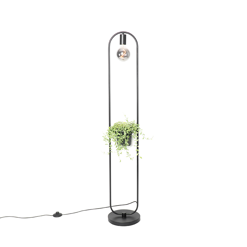 QAZQA Moderne vloerlamp met glas 25 cm - Roslini - Zwart