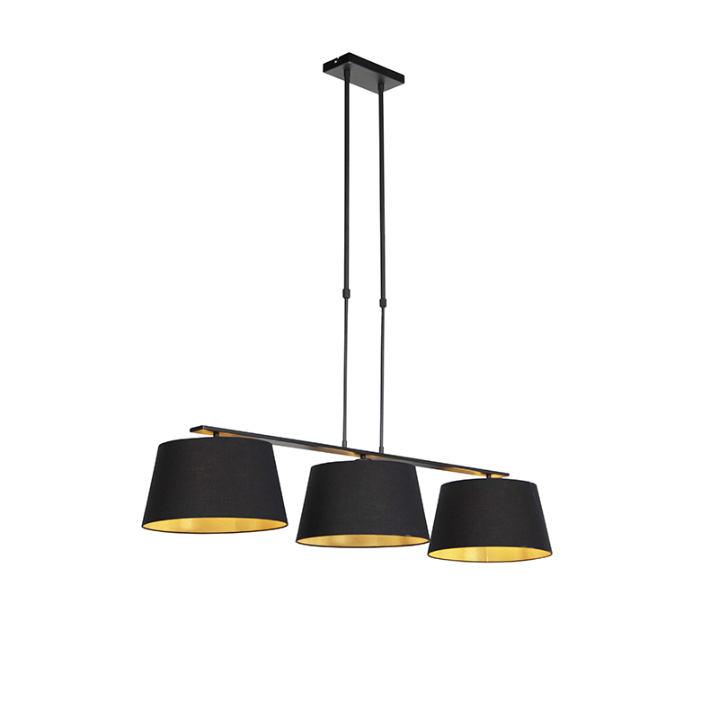 QAZQA Hanglamp met katoenen kappen met goud 32cm - Combi 3 Deluxe - Zwart