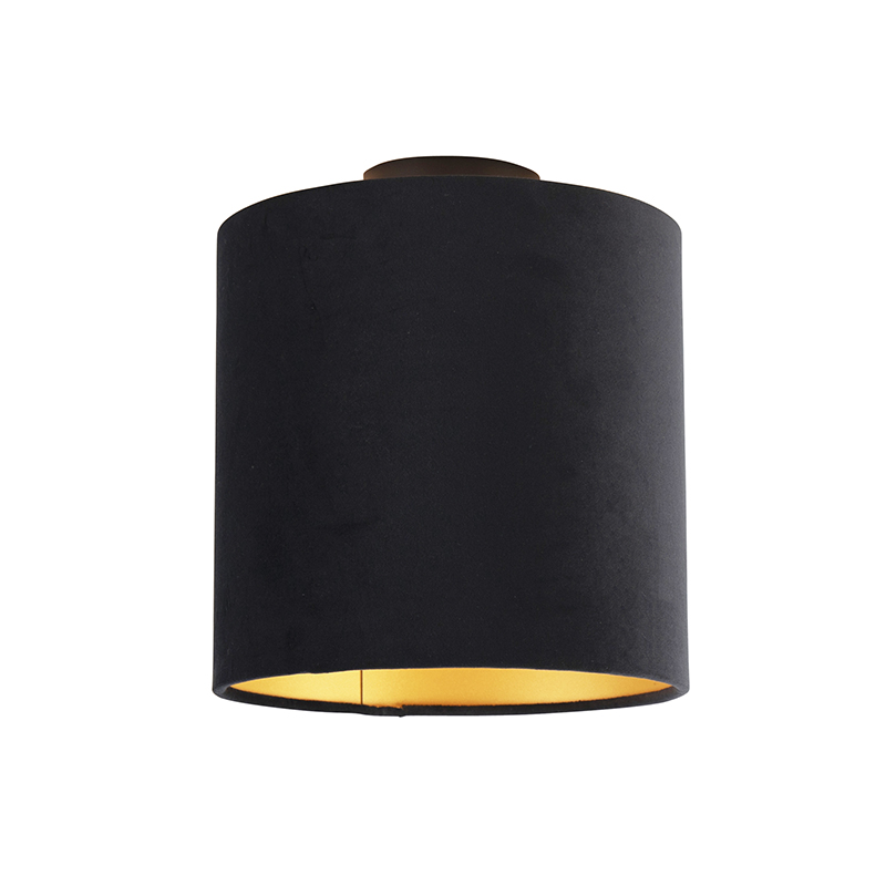 QAZQA Plafondlamp met velours kap met goud 25 cm - Combi - Zwart