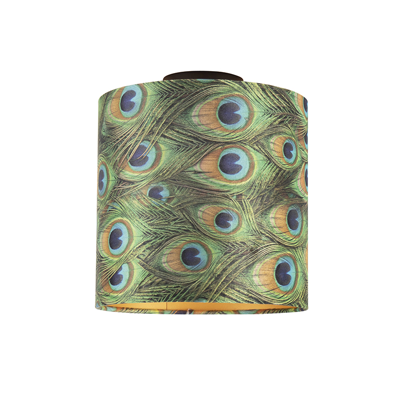 QAZQA Plafondlamp met velours kap pauw met goud 25 cm - Combi zwart - Paars