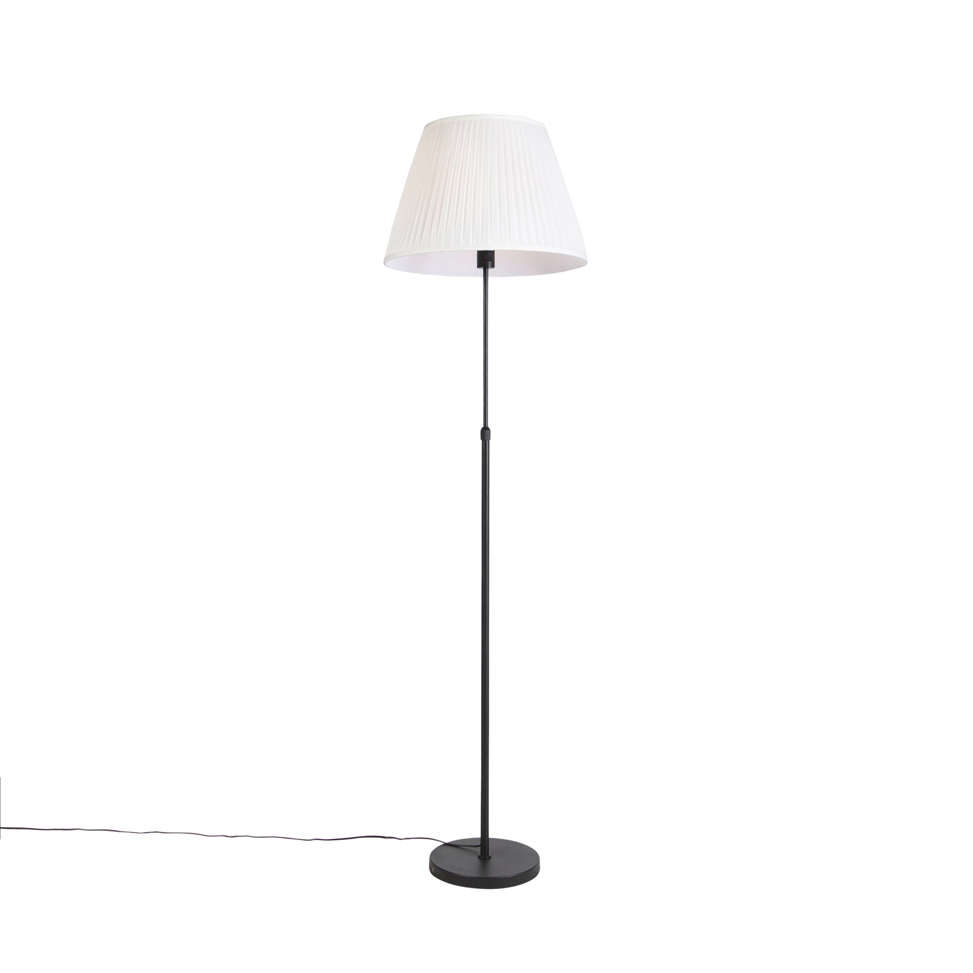 QAZQA Vloerlamp zwart met plisse kap crème 45 cm verstelbaar - Parte