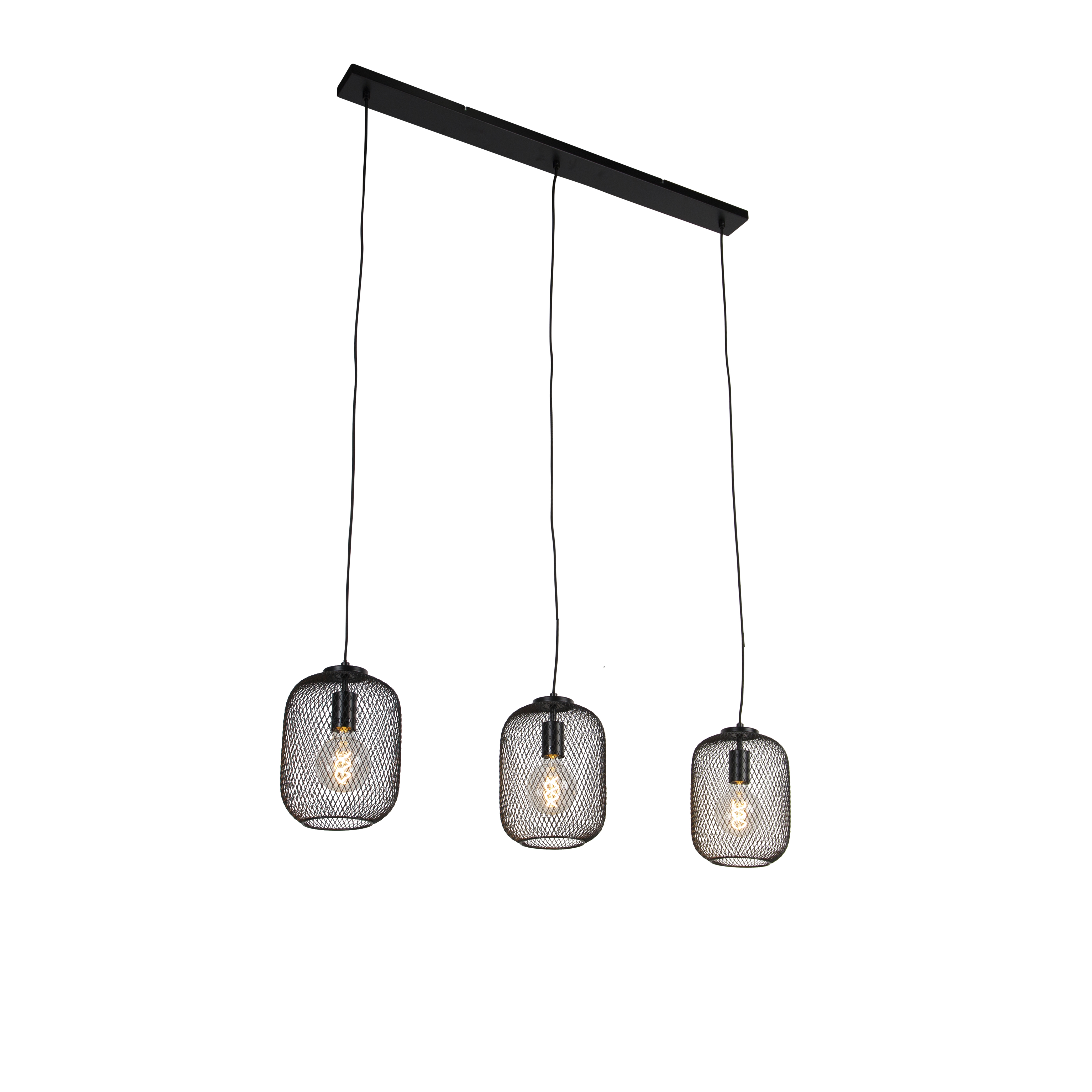 QAZQA Industriële hanglamp 110 cm 3-lichts - Bliss Mesh - Zwart