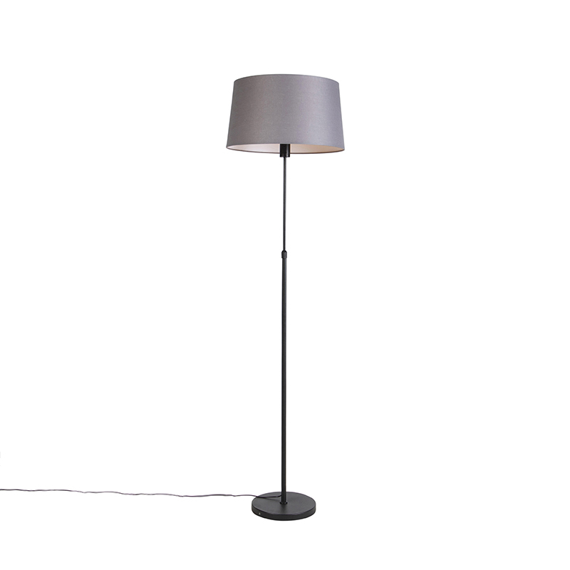 QAZQA Vloerlamp zwart met donkergrijze linnen kap 45 cm - Parte - Grijs