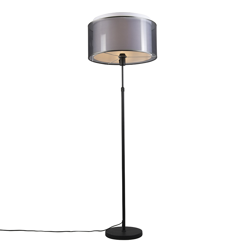 QAZQA Vloerlamp met/witte kap 47 cm verstelbaar - Parte - Zwart
