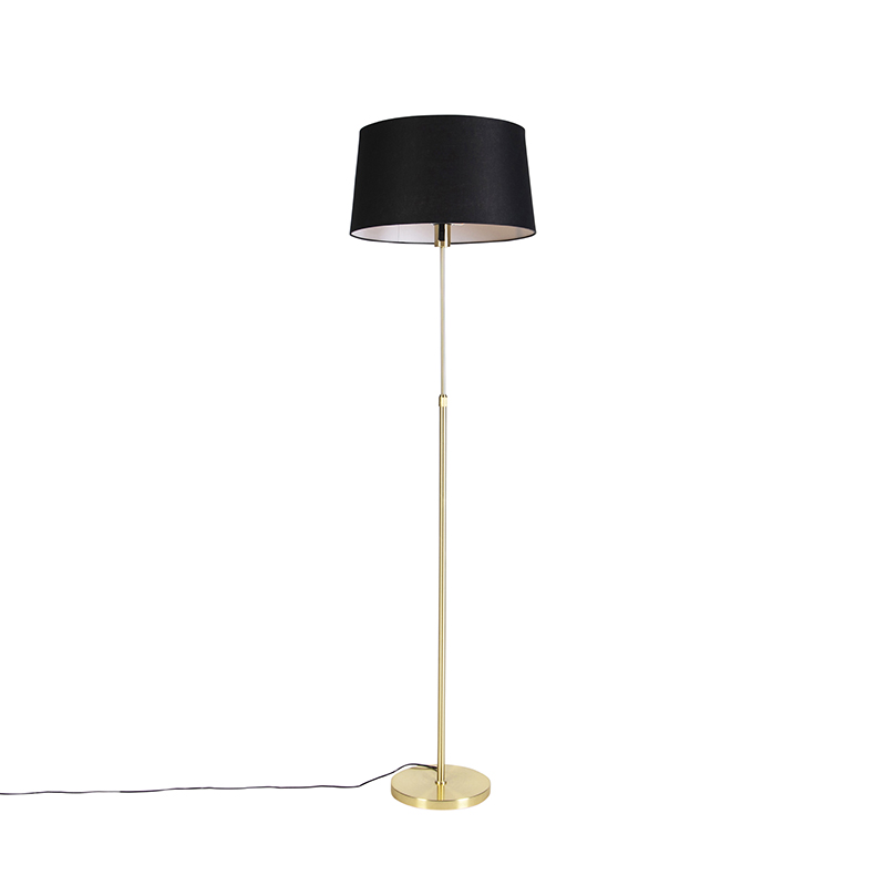 QAZQA Vloerlamp goud/messing met linnen kap zwart 45 cm - Parte