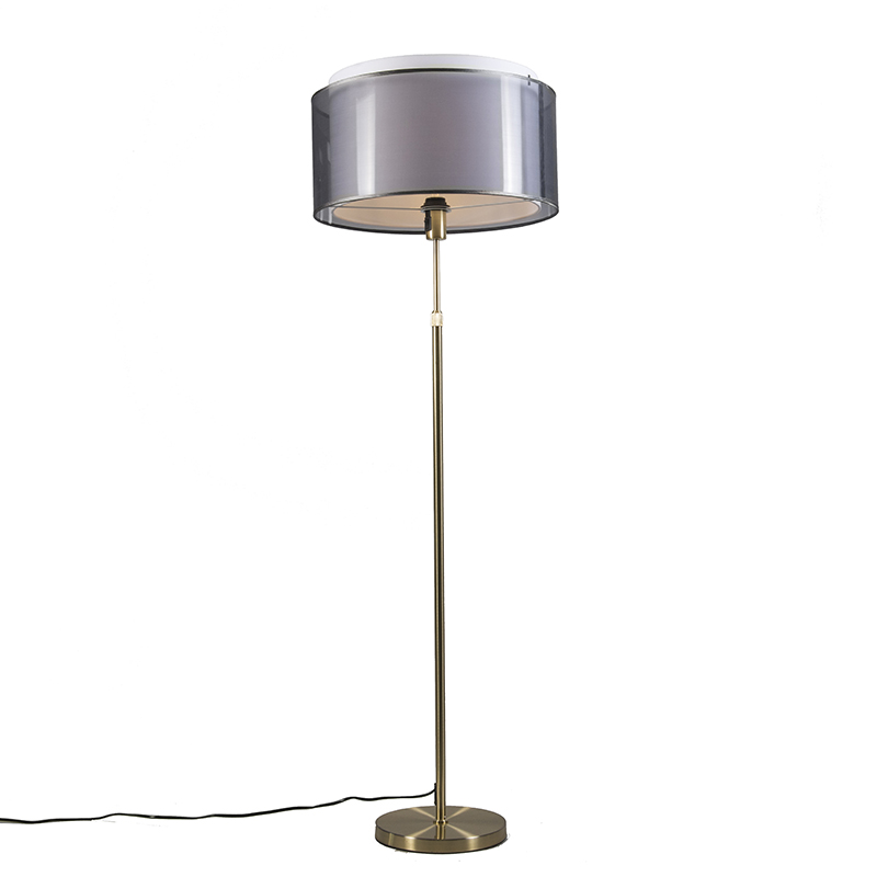 QAZQA Vloerlamp goud/messing met zwart/witte kap 47 cm - Parte