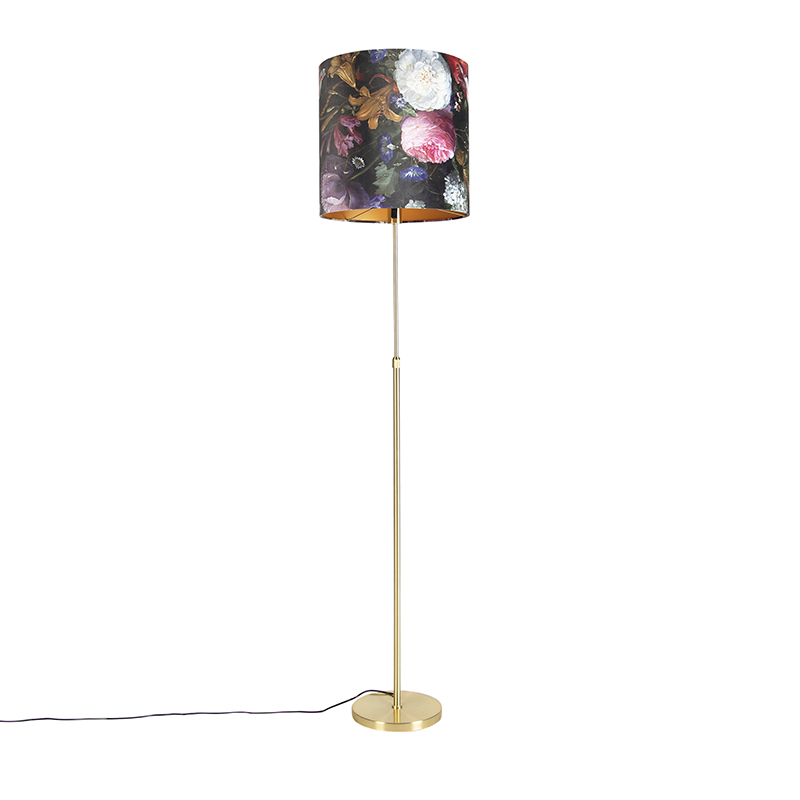 QAZQA Vloerlamp goud/messing met velours kap bloemen 40/40 cm - Parte