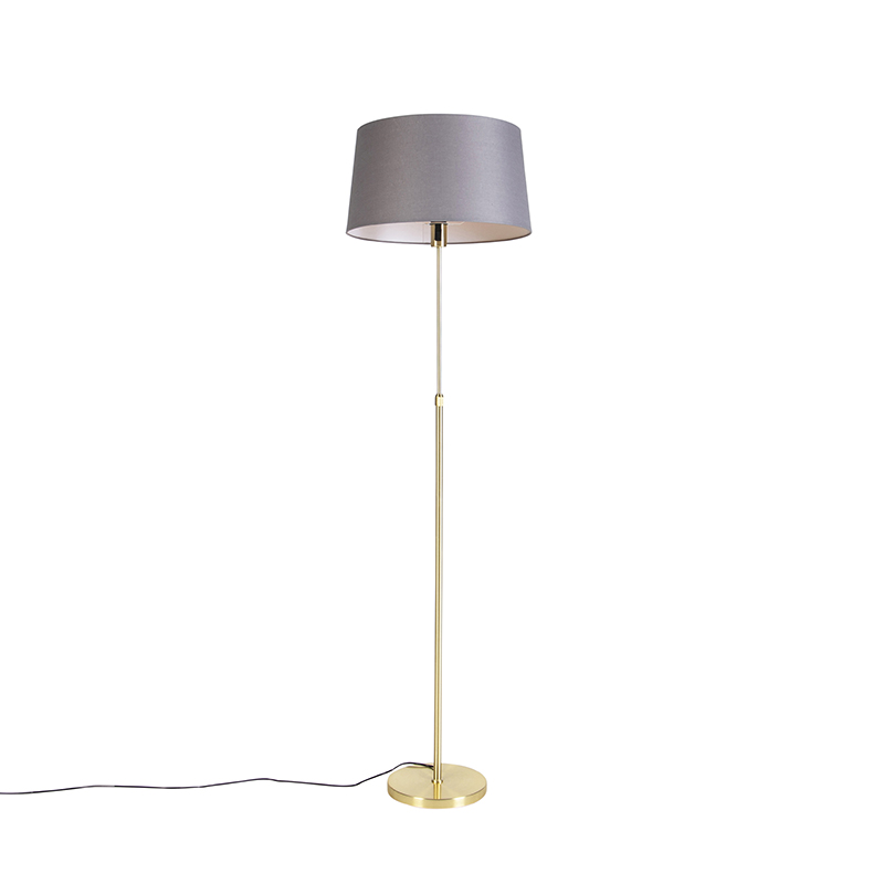 QAZQA Vloerlamp goud/messing met linnen kap 45 cm - Parte - Grijs