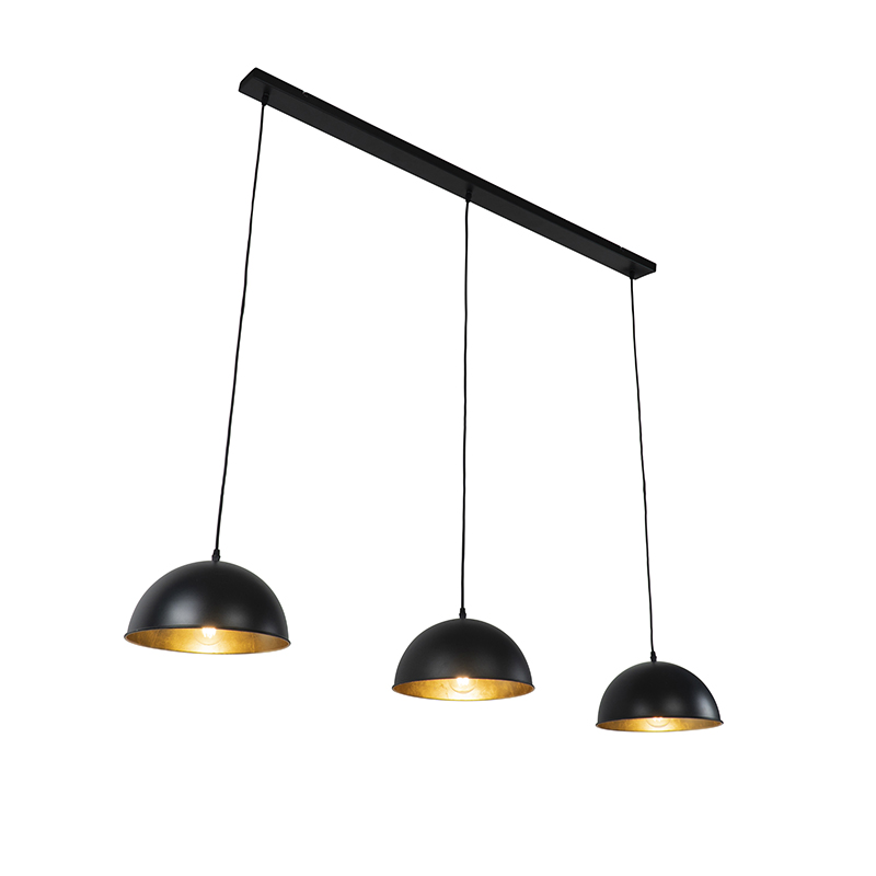 QAZQA Industriële hanglamp met goud 3-lichts - Magnax - Zwart