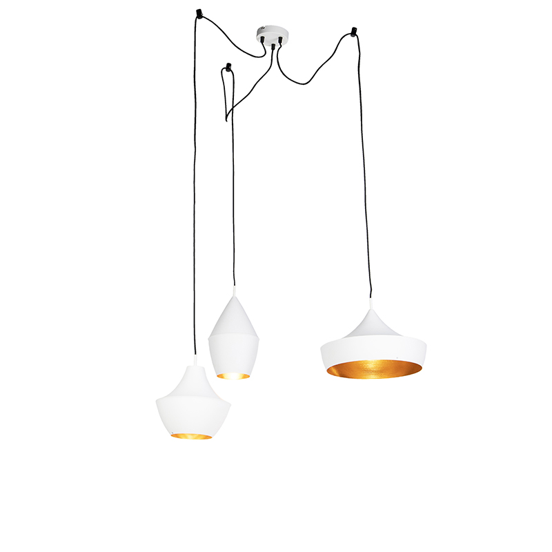 QAZQA Set van 3 Scandinavische hanglampen wit met goud - Depeche