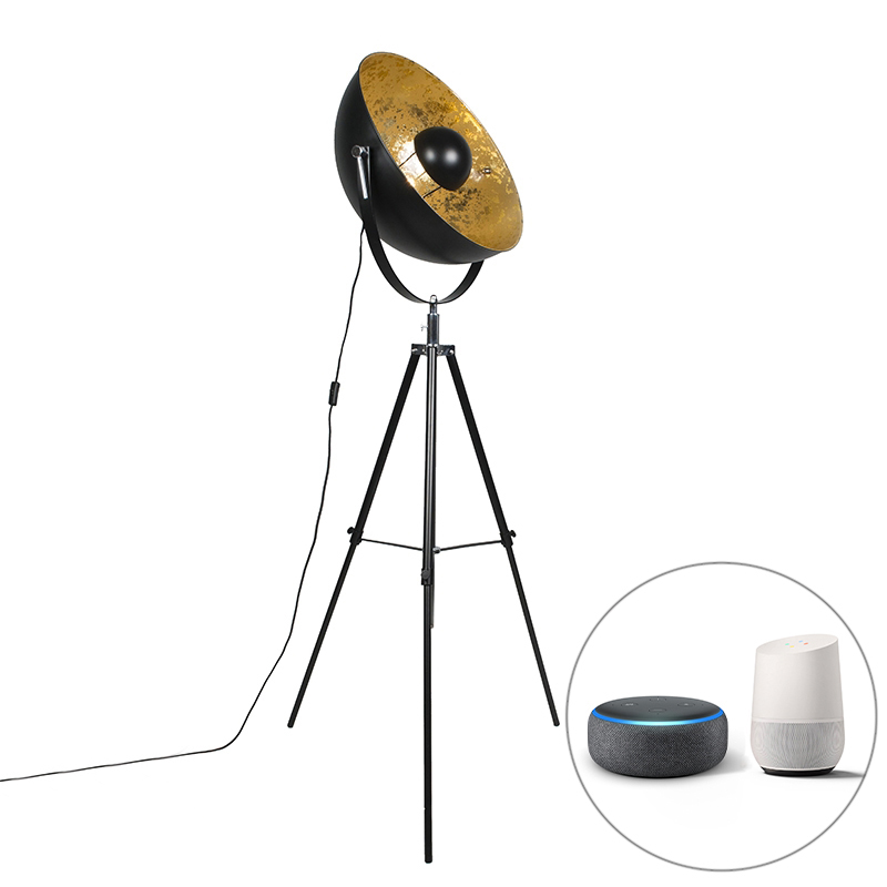 QAZQA Industriële smart vloerlamp tripod incl. WiFi A60 - Magna 50 Eglip - Zwart