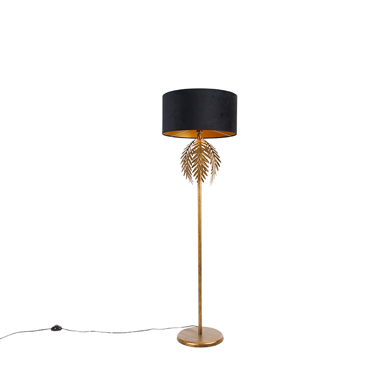 QAZQA Vloerlamp goud 145 cm mete velours kap 50 cm - Botanica - Zwart