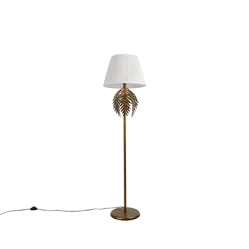 QAZQA Vloerlamp goud 145 cm met plisse kap wit 45 cm - Botanica
