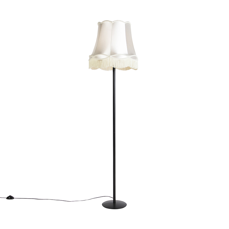 QAZQA Retro vloerlamp zwart met Granny kap crème 45 cm - Simplo