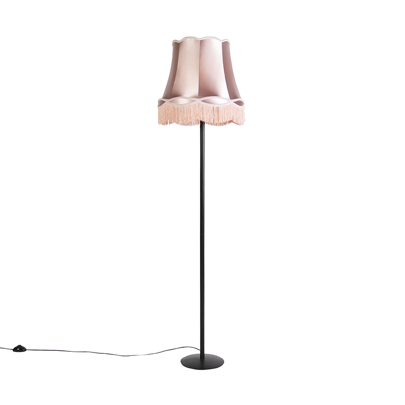 QAZQA Retro vloerlamp zwart met Granny kap 45 cm - Simplo - Roze