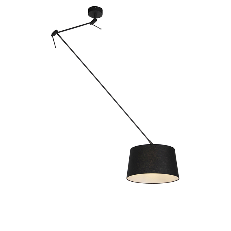 QAZQA Hanglamp met linnen kap 35 cm - Blitz - Zwart