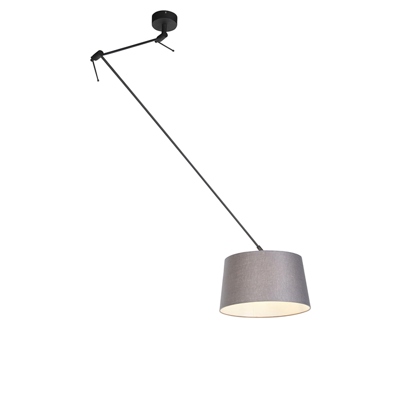 QAZQA Hanglamp zwart met linnen kap donker 35 cm - Blitz - Grijs