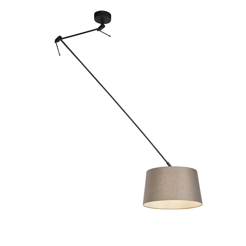 QAZQA Hanglamp zwart met linnen kap taupe 35 cm - Blitz