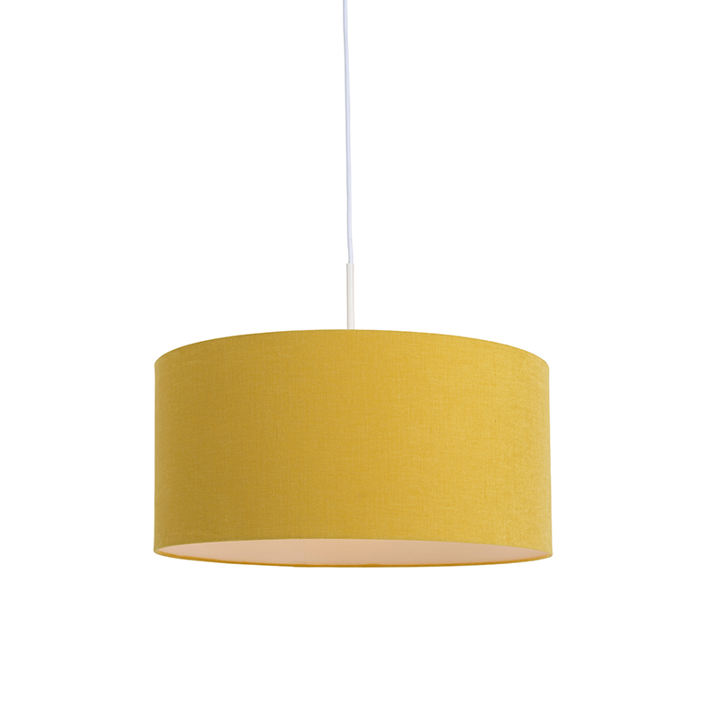 QAZQA Hanglamp wit met gele kap 50 cm - Combi 1 - Geel