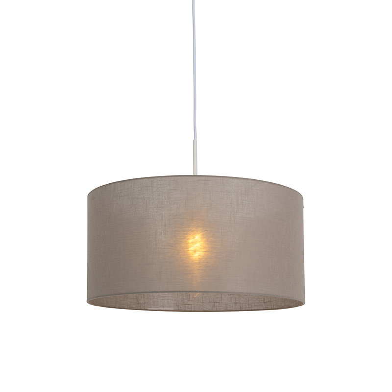 QAZQA Landelijke hanglamp wit met taupe kap 50 cm - Combi 1