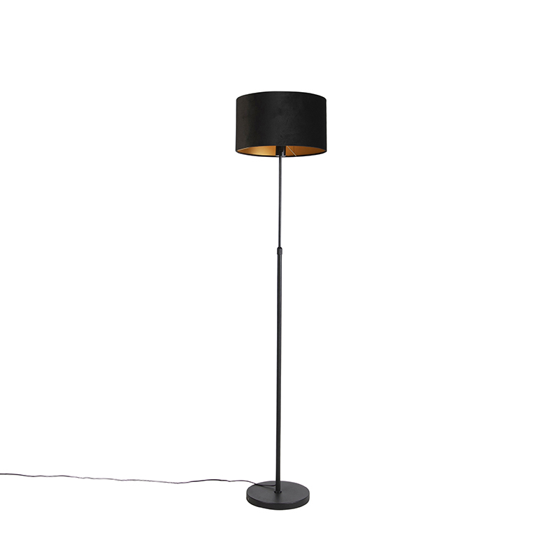 QAZQA Vloerlamp met velours kap met goud 35 cm - Parte - Zwart