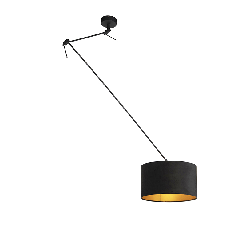 QAZQA Hanglamp met velours kap met goud 35 cm - Blitz - Zwart